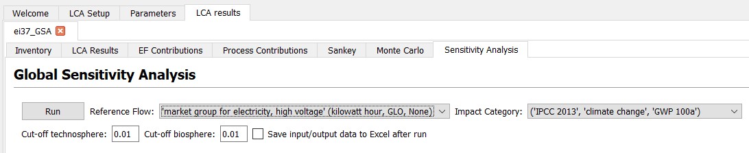 global sensitivity analysis setup