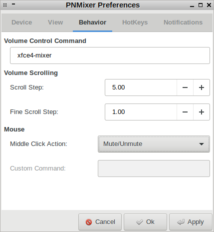 PNMixer Prefs Behavior
