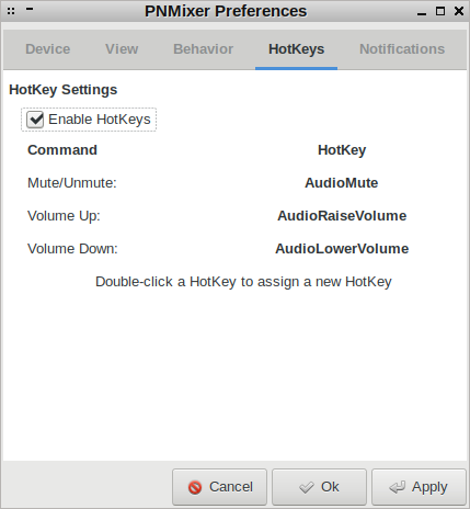 PNMixer Prefs Hotkeys