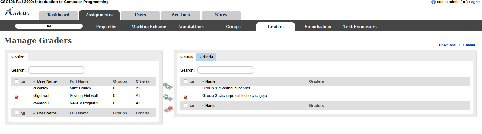 Assigning graders to groups